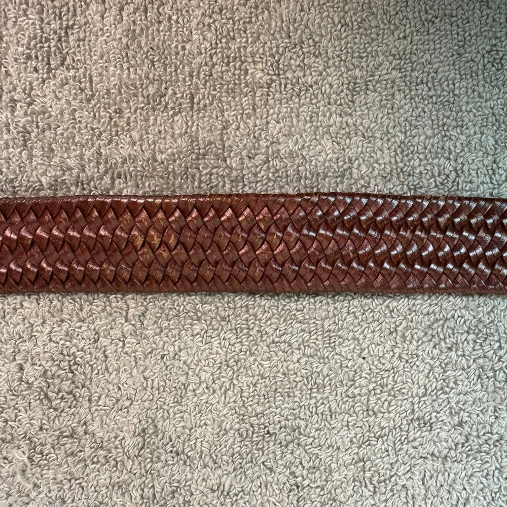 Mens Brown Woven Braided Leather Belt Size 36 Silver Buckle Casual Business